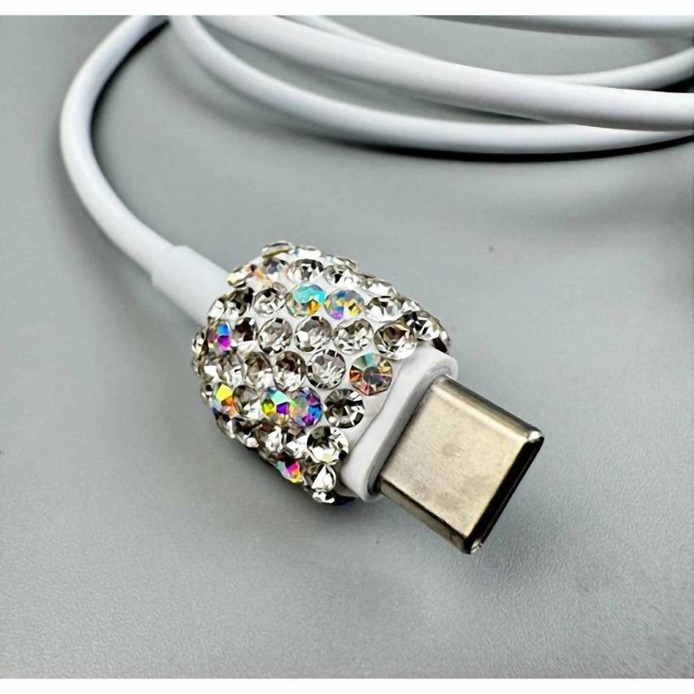 NEW OLE women's clear bling usb charger cable in white